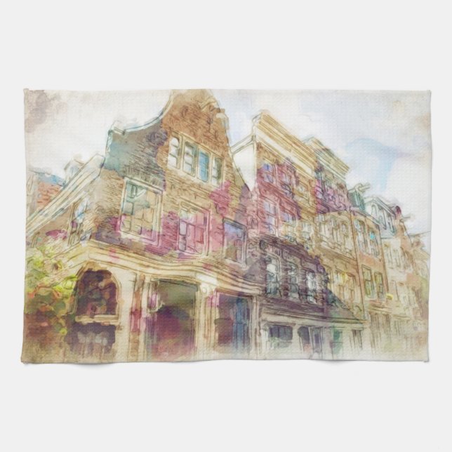 Streets of Old Amsterdam Tea Towel (Horizontal)