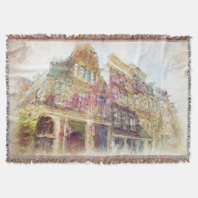 Streets of Old Amsterdam Throw Blanket (Front)