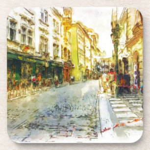 Streets of Old Prague watercolor Coaster