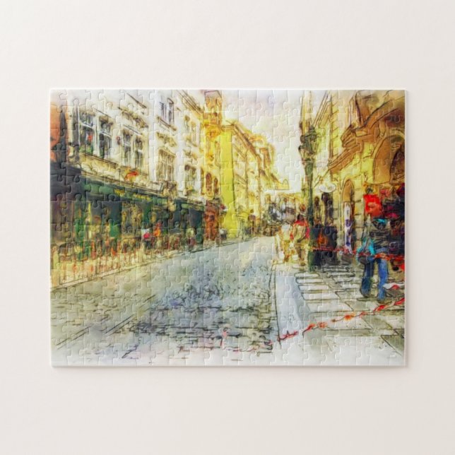 Streets of Old Prague watercolor Jigsaw Puzzle (Horizontal)