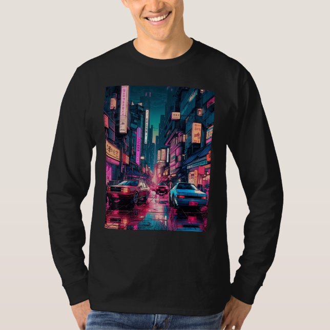 Streets of Tokyo Japan Night Scene With Lights - V T-Shirt (Front)