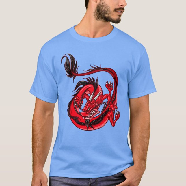 Streetwear Red and Black Dragon Tattoo on T-Shirt (Front)