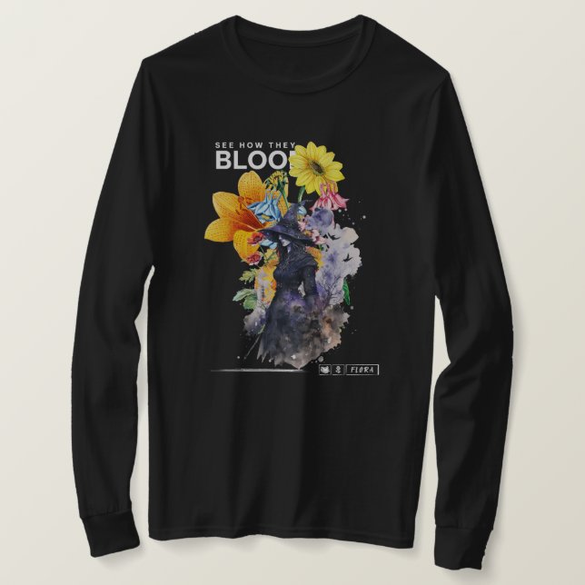 Streetwear Style Fantasy Wich and floral Black T-Shirt (Design Front)