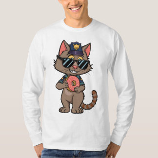 Streetwise Police Cat – 90s Cartoon Doughnut Cop T-Shirt
