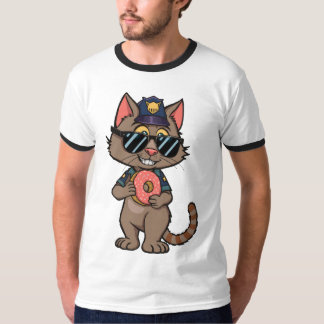 Streetwise Police Cat – 90s Cartoon Doughnut Cop T-Shirt