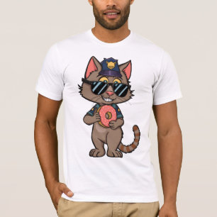 Streetwise Police Cat – 90s Cartoon Doughnut Cop T-Shirt