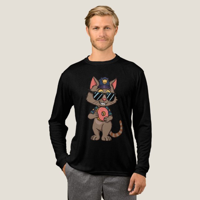 Streetwise Police Cat – 90s Cartoon Doughnut Cop Tri-Blend Shirt (Full Front)