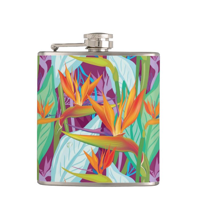 Strelitzia Pattern Hip Flask (Front)