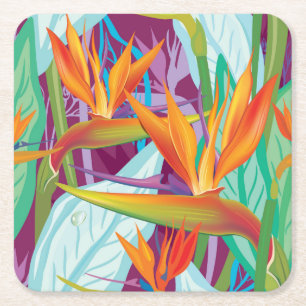 Strelitzia Pattern Square Paper Coaster