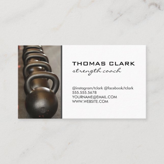 Strength Coach | Kettle Bells | Weights Business Card (Front)