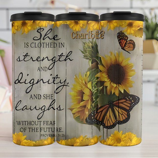 Strength, Dignity, Future: Proverbs 31:25 Thermal Tumbler (Creator Uploaded)