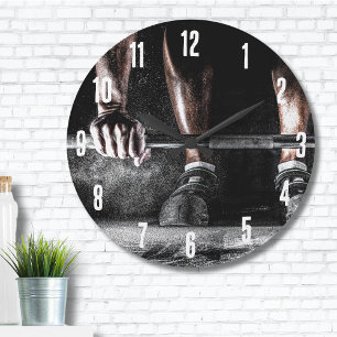 Strength Fitness Weightlifting Barbell Gym Large Clock
