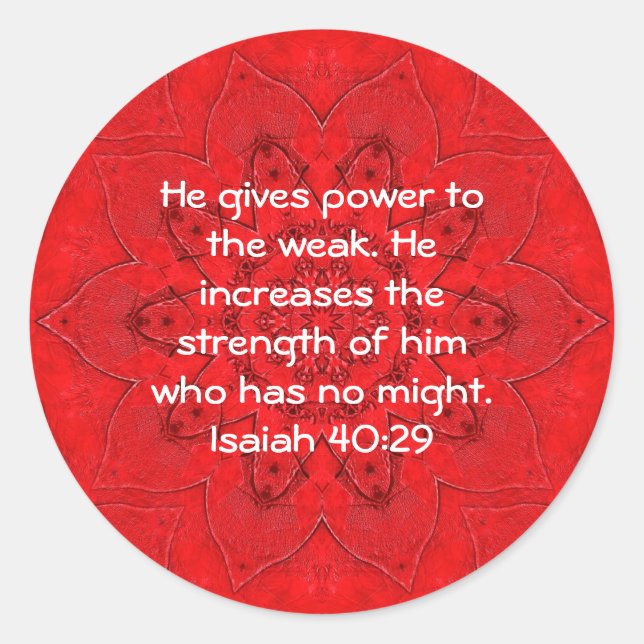 Strength From God Bible Verses Quote Isaiah 40:29 Classic Round Sticker (Front)