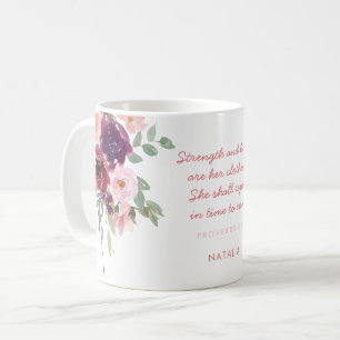 Strength & Honour Proverbs 31 Pink & Purple Floral Coffee Mug