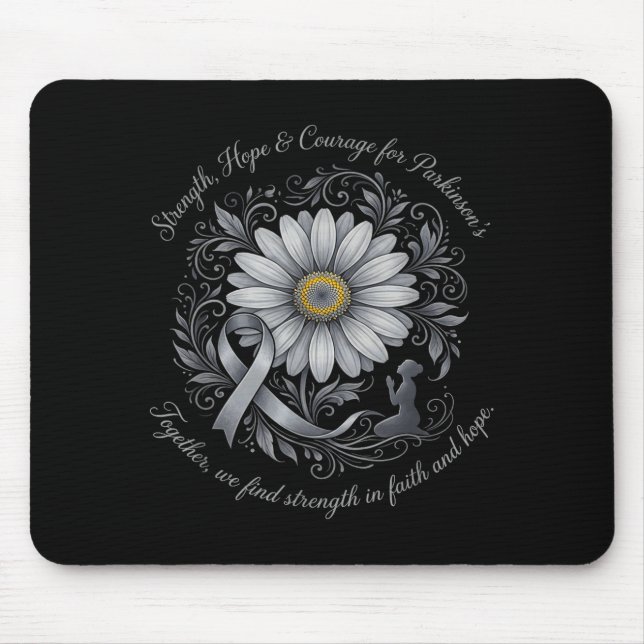 Strength hope courage parkinson's awareness daisy mouse pad (Front)