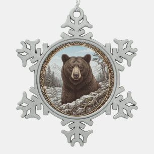 Strength of the Wild Bear Vintage Snowflake Holida Pewter Christmas Ornament