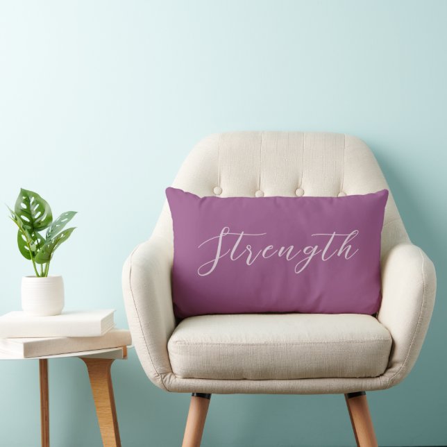 "Strength" on Light Plum, Custom Typography Lumbar Cushion (Chair)