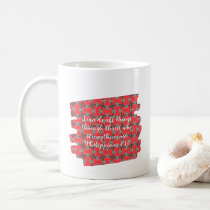 Strength Scripture Red Floral Pattern Coffee Mug