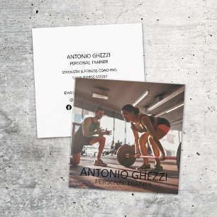 Strength Weights Sports Fitness Personal Trainer Square Business Card