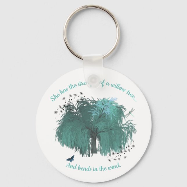 Strength Willow Tree Quote Inspirational Key Ring (Front)