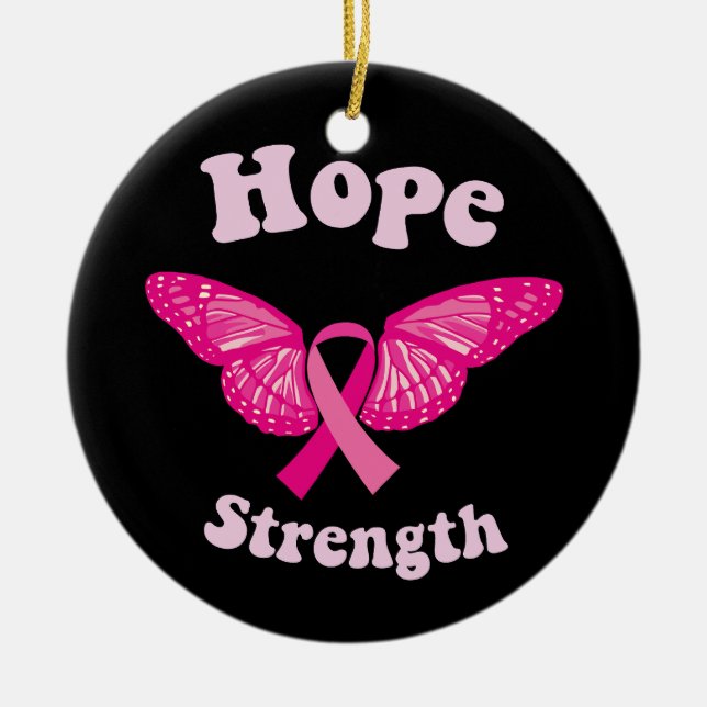 Strength Women Cancer Awareness Breast Cancer  Ceramic Tree Decoration (Front)