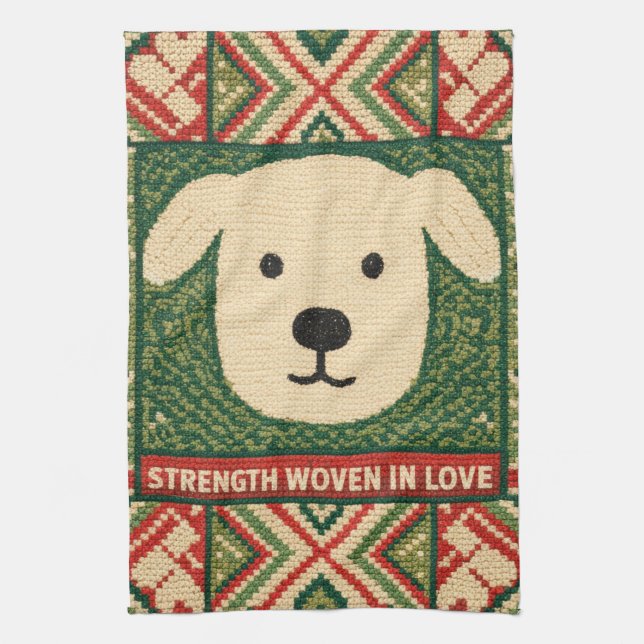 Strength Woven in Love – Meaningful Typography Tea Towel (Vertical)