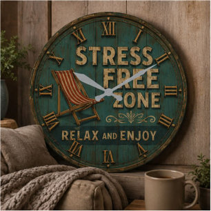 Stress Free Zone Rustic Beach House Decor Large Clock