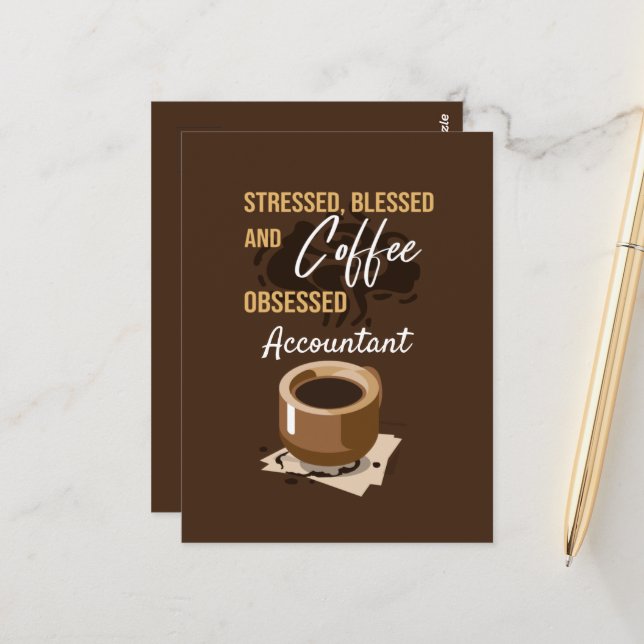 Stressed, Blessed and Coffee Obsessed Funny Postcard (Front/Back In Situ)