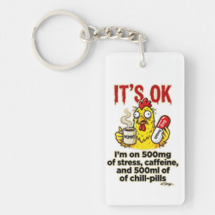 Stressed Chicken Coffee Lover Funny Mum Life Key Ring