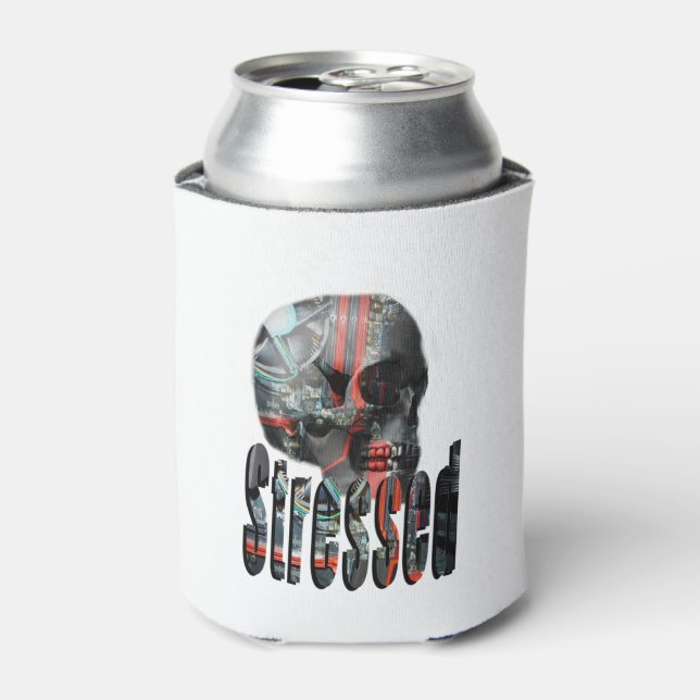 Stressed Skull Full Of Computer Brains, Can Cooler (Can Front)