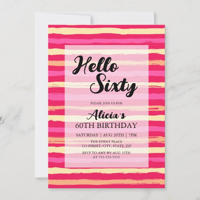 Stressed Stripes Pink Colourful 60th Birthday  Invitation (Front)