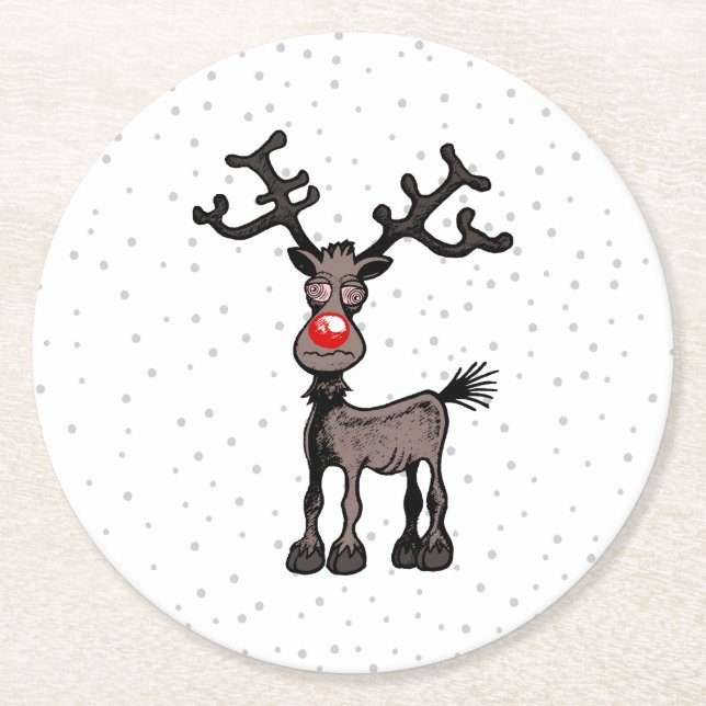 Stressful Christmas with Rudolf Round Paper Coaster (Front)