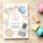 Stretch and Sketch Pilates Art Birthday Party Invitation<br><div class="desc">Find your balance with this "Stretch & Sketch" birthday invitation—the perfect blend of wellness and creativity. This chic design features watercolor illustrations of a Pilates reformer, exercise ball, and hand weights alongside a painter’s palette and pastels. Set against elegant cream stripes with a vintage gold frame, it’s ideal for an...</div>