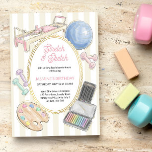 Stretch and Sketch Pilates Yoga Art Birthday Party Invitation