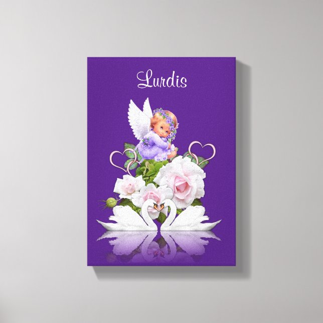 Stretched Canvas Print Angel White Swans Purple (Front)
