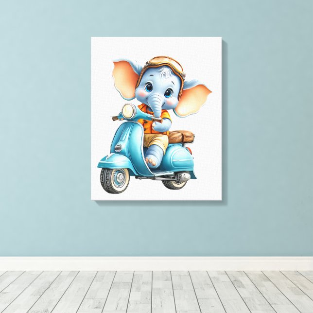 Stretched Canvas Print Beautiful Blue Elephant (Insitu(Wood Floor))