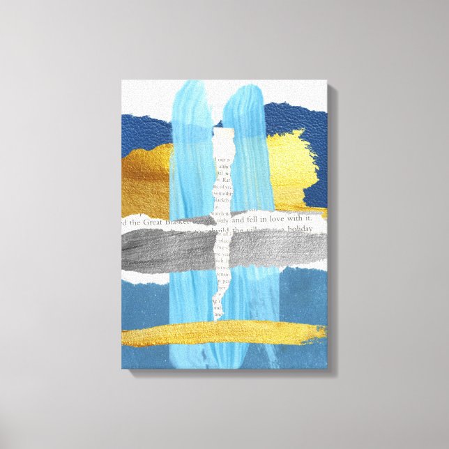 Stretched Canvas Print Blue Gold Abstract Collage (Front)
