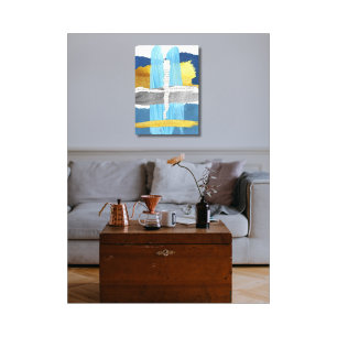 Stretched Canvas Print Blue Gold Abstract Collage