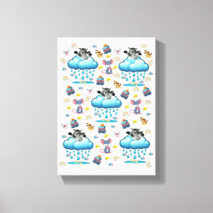 Stretched Canvas Print Cat Dog Mice Cheese Fish