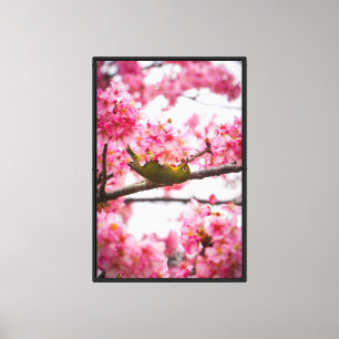 Stretched Canvas Print - Cherry Blossom Bird