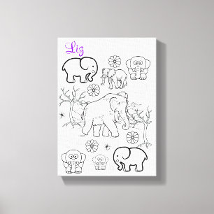 Stretched Canvas Print Colouring Elephants