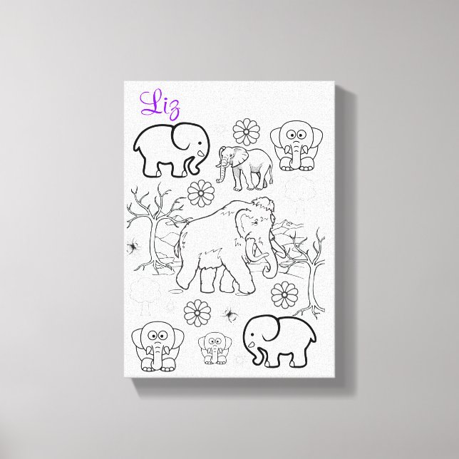 Stretched Canvas Print Colouring Elephants (Front)