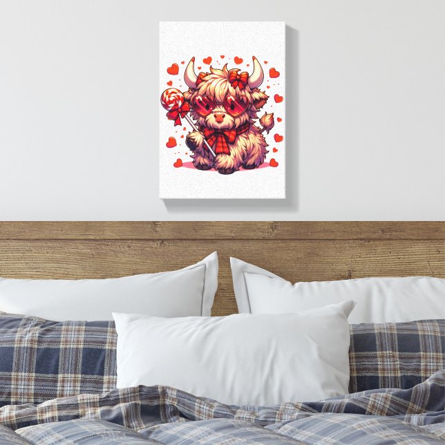 Stretched Canvas Print Floral Cute Cow  (Insitu(Bedroom))