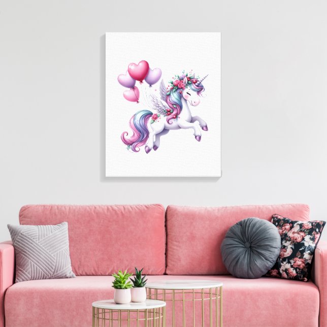 Stretched Canvas Print Floral Purple Unicorn  (Insitu(LivingRoom))