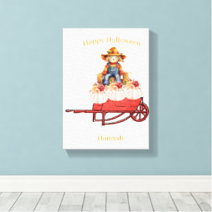 Stretched Canvas Print Halloween Scarecrow Pumpkin