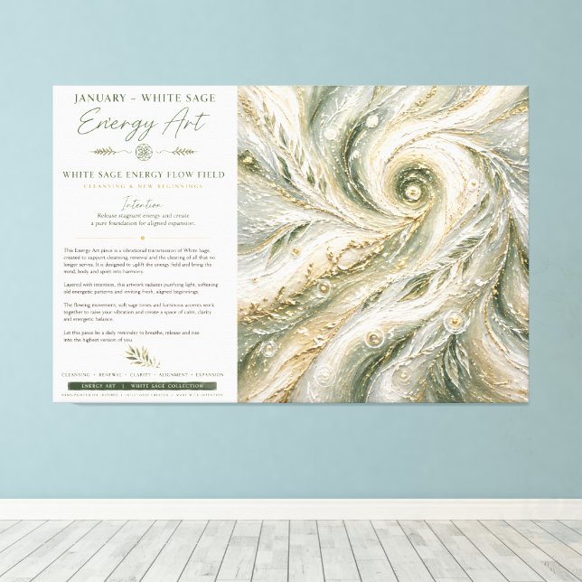 Stretched Canvas Print January — White Sage Energy (Insitu(Wood Floor))
