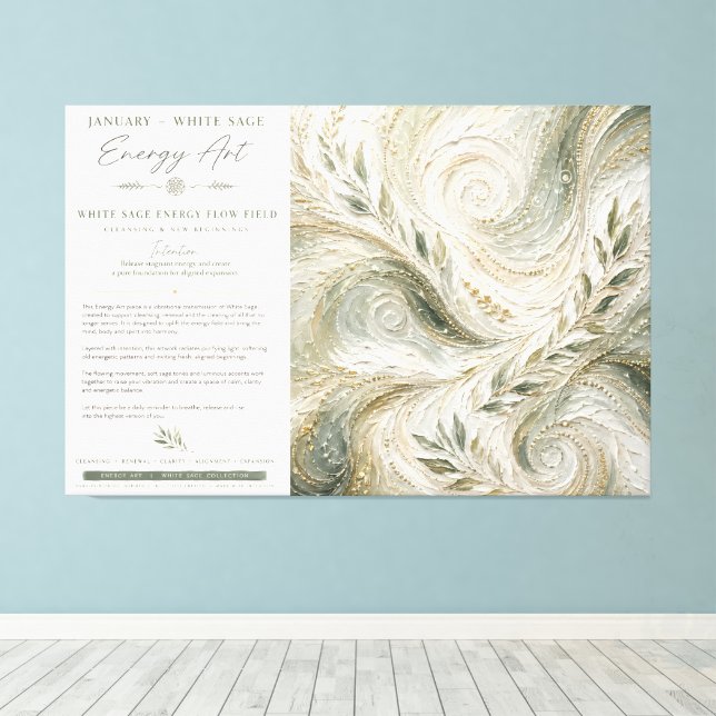 Stretched Canvas Print January — White Sage Energy (Insitu(Wood Floor))