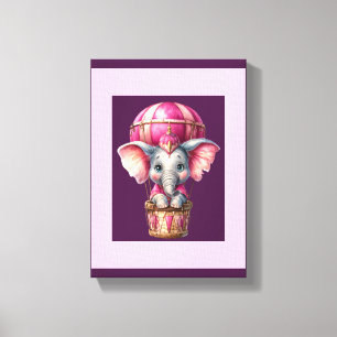 Stretched Canvas Print Light Dark Purple Elephant 