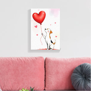 Stretched Canvas Print Red Heart Balloon Dog 