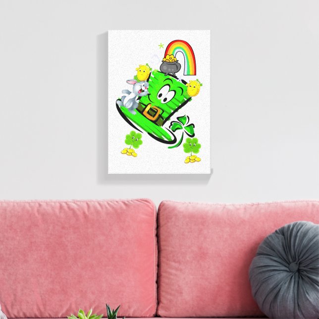 Stretched Canvas Print St. Patrick's Day Rabbit (Insitu(LivingRoom))